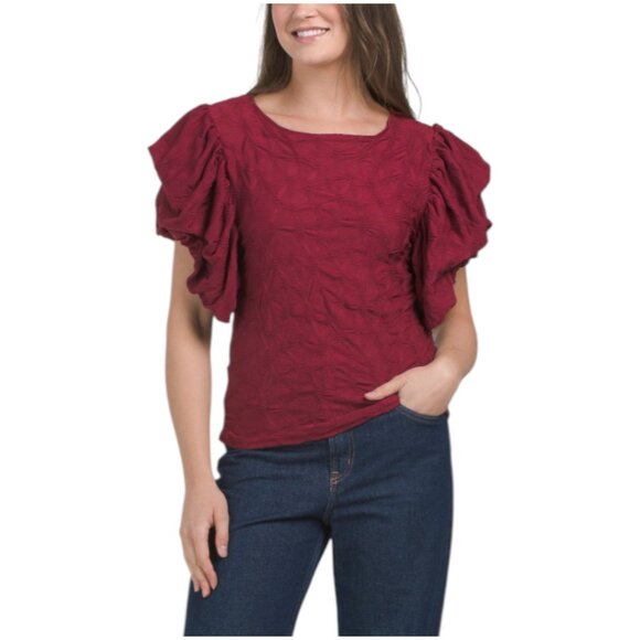 Kaktus Tops - KAKTUS Puff Sleeve Knit Top